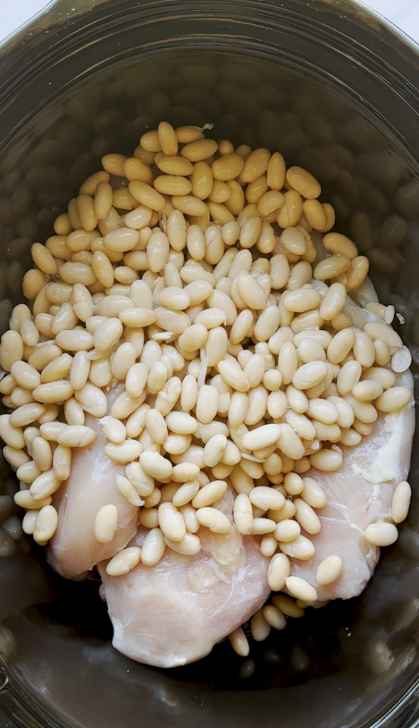 white chicken chili in a slow cooker